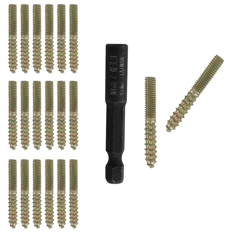 Hitefu 20PCS Hanger Bolts, M4 Double Ended Screws 1.18"(30mm) Length, M4 Dowel Screw for Wood Furniture, with (M4x0.7mm) Hanger Bolt Driver - Image 1